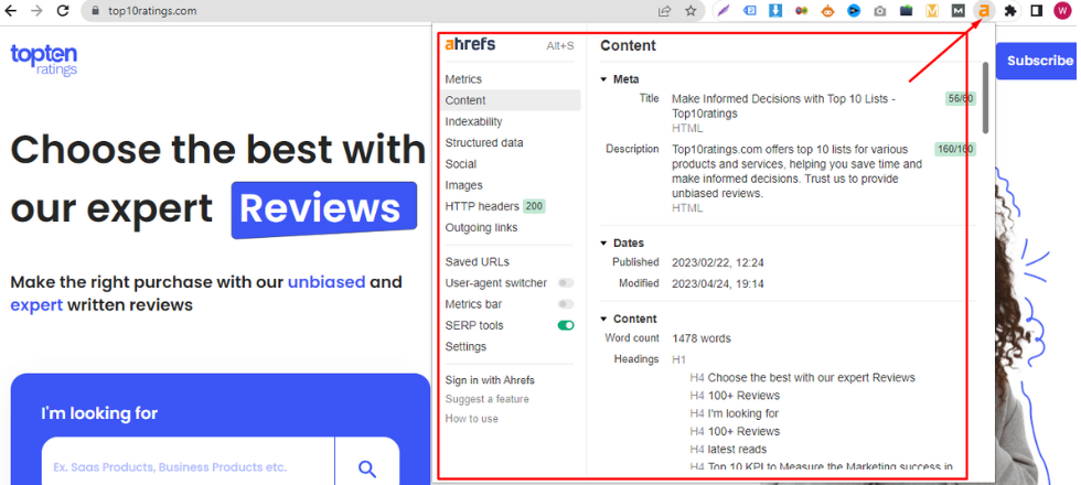 Ahrefs SEO tool extension