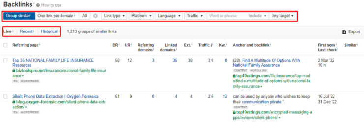 backlink filters
