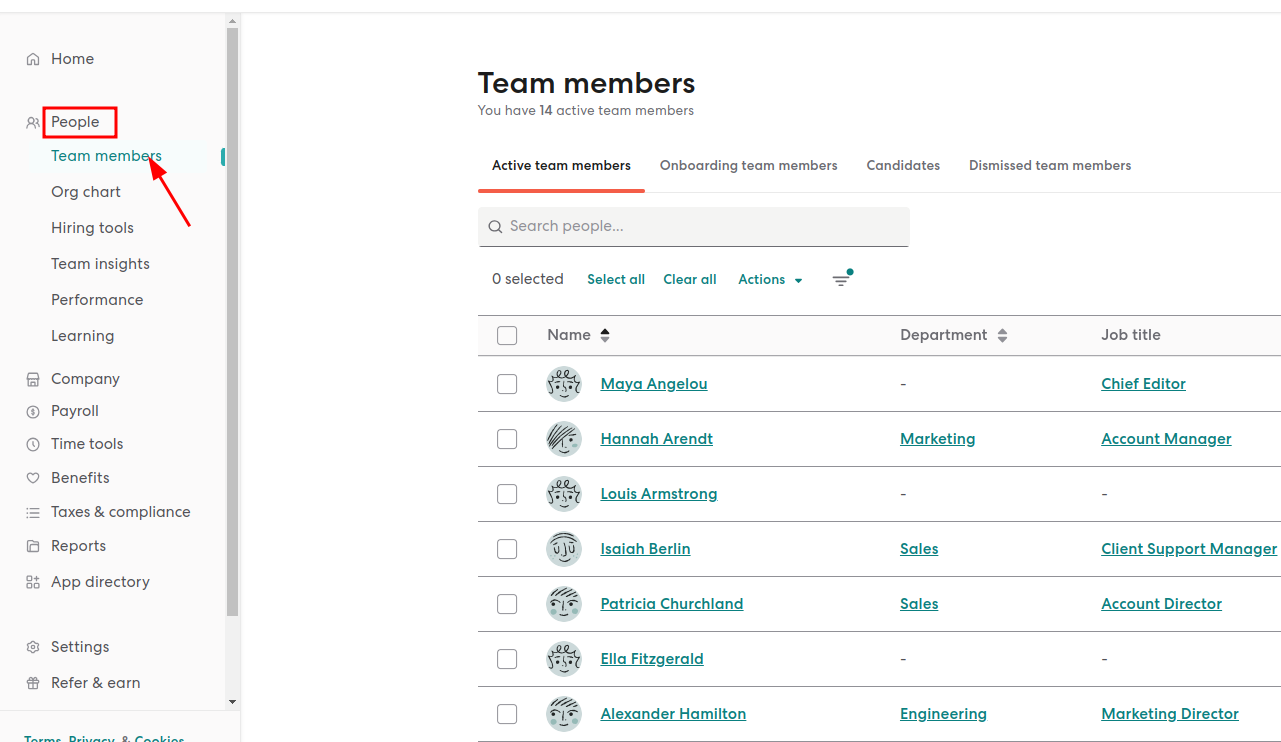 click to the team members