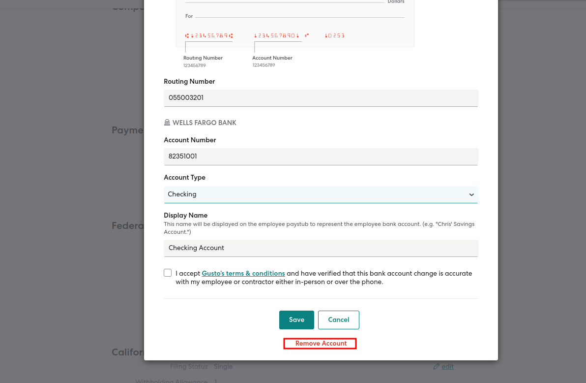 Click to remove account