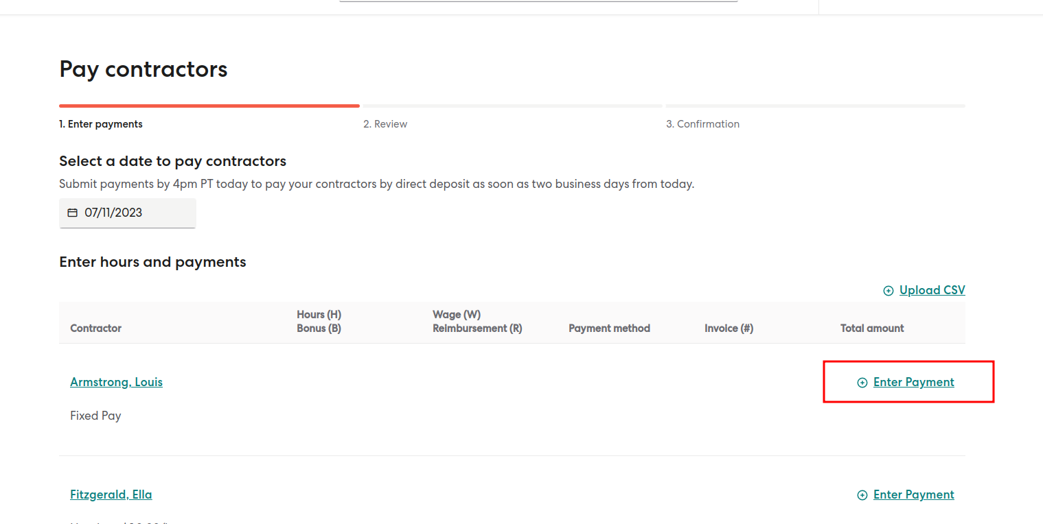 Pay contractors Enter payment