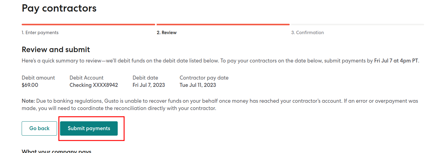 Pay contractors Submit Payment