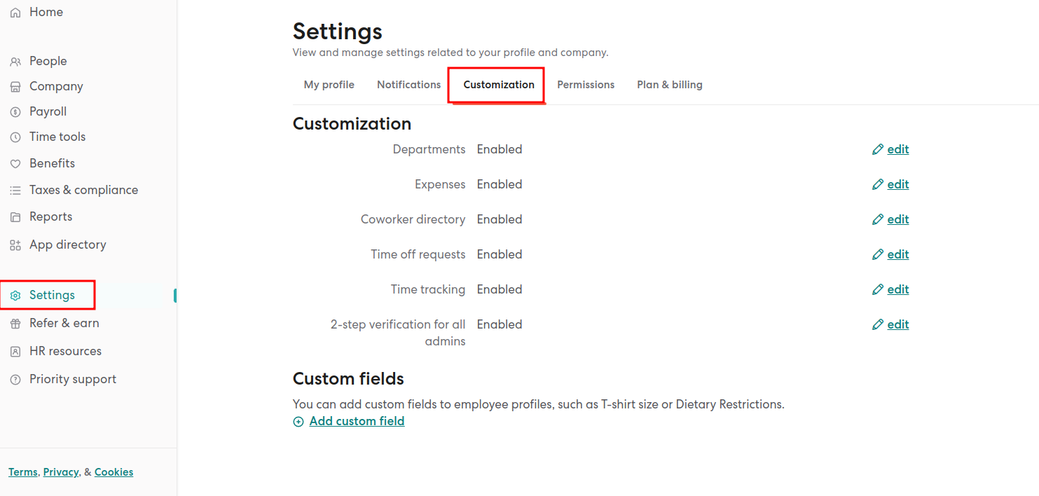 Settings Customisation