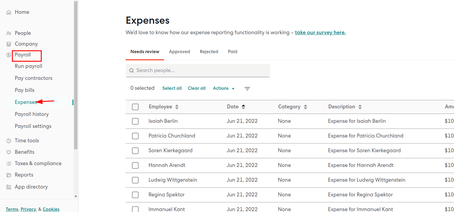 Payroll expanses