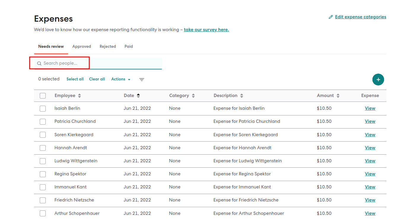 search box to filter expenses