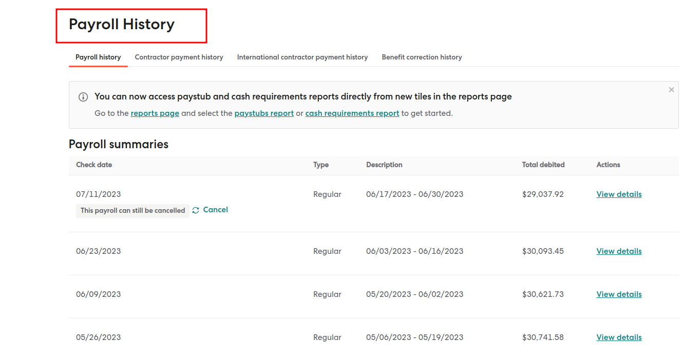 Payroll History Tab