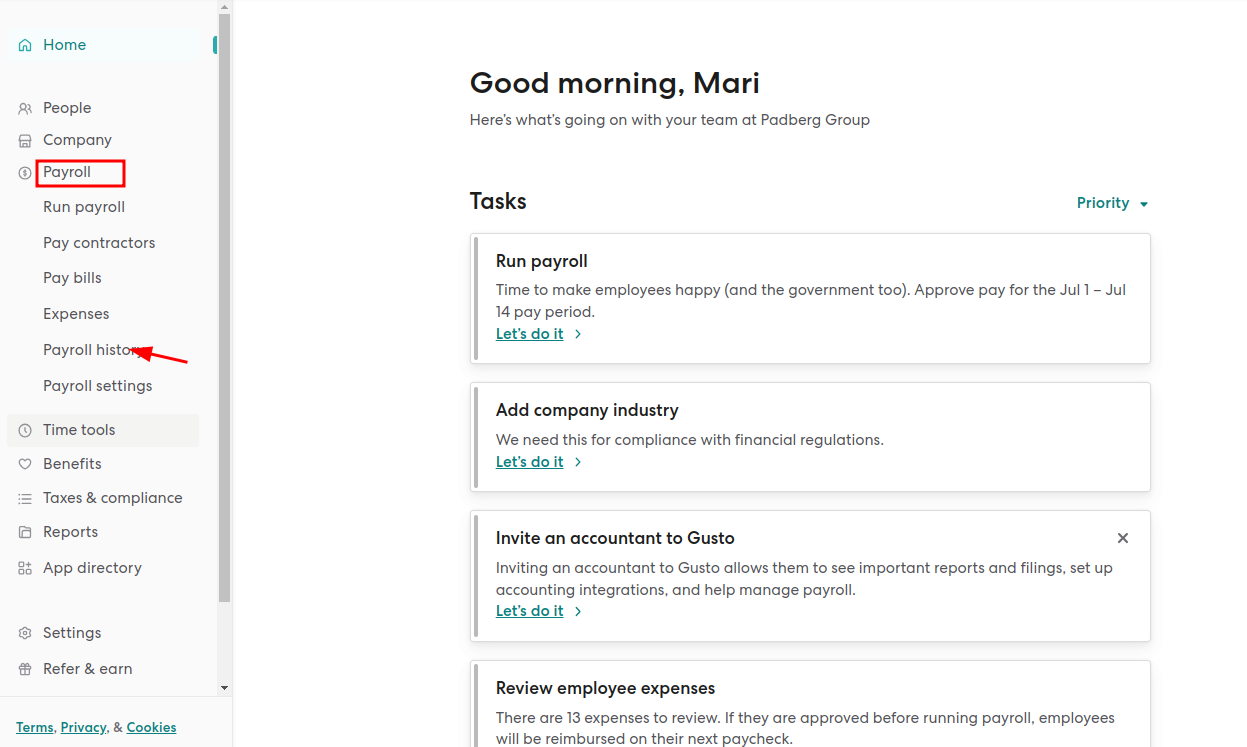 Payroll History Tab