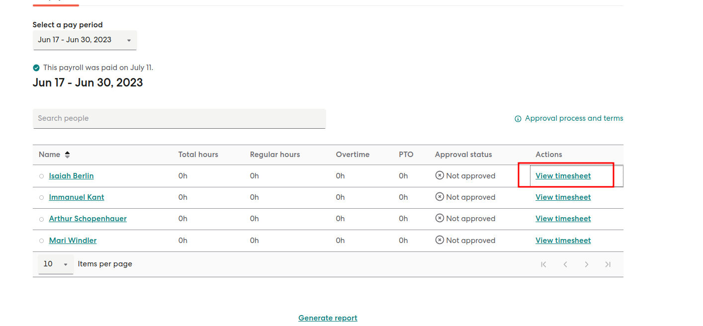 View Time sheet in Gusto payroll