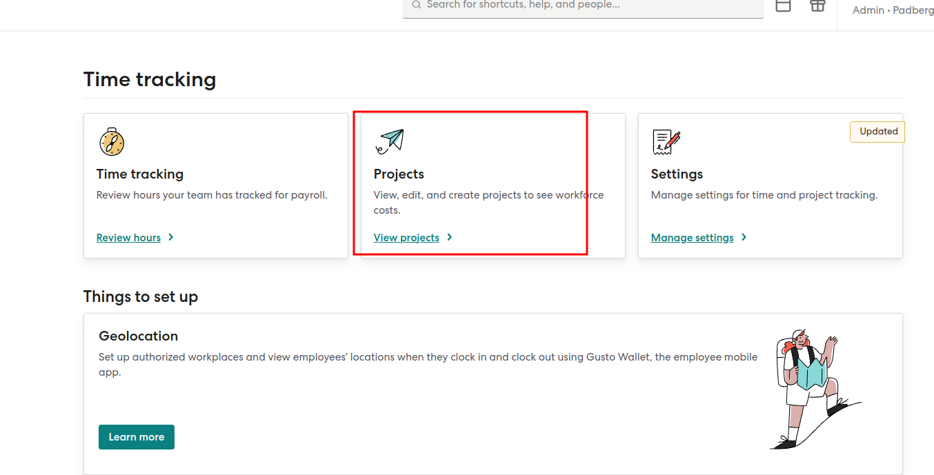 Enter project in time tracking